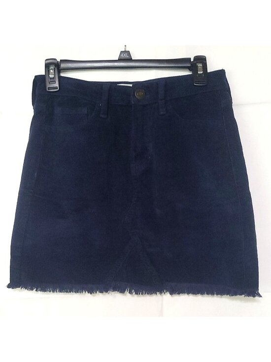 SO Dresses & Skirts - Corduroy Navy Blue Mini Skirt With Frayed Hem & Front Button Closure Size 5/27W